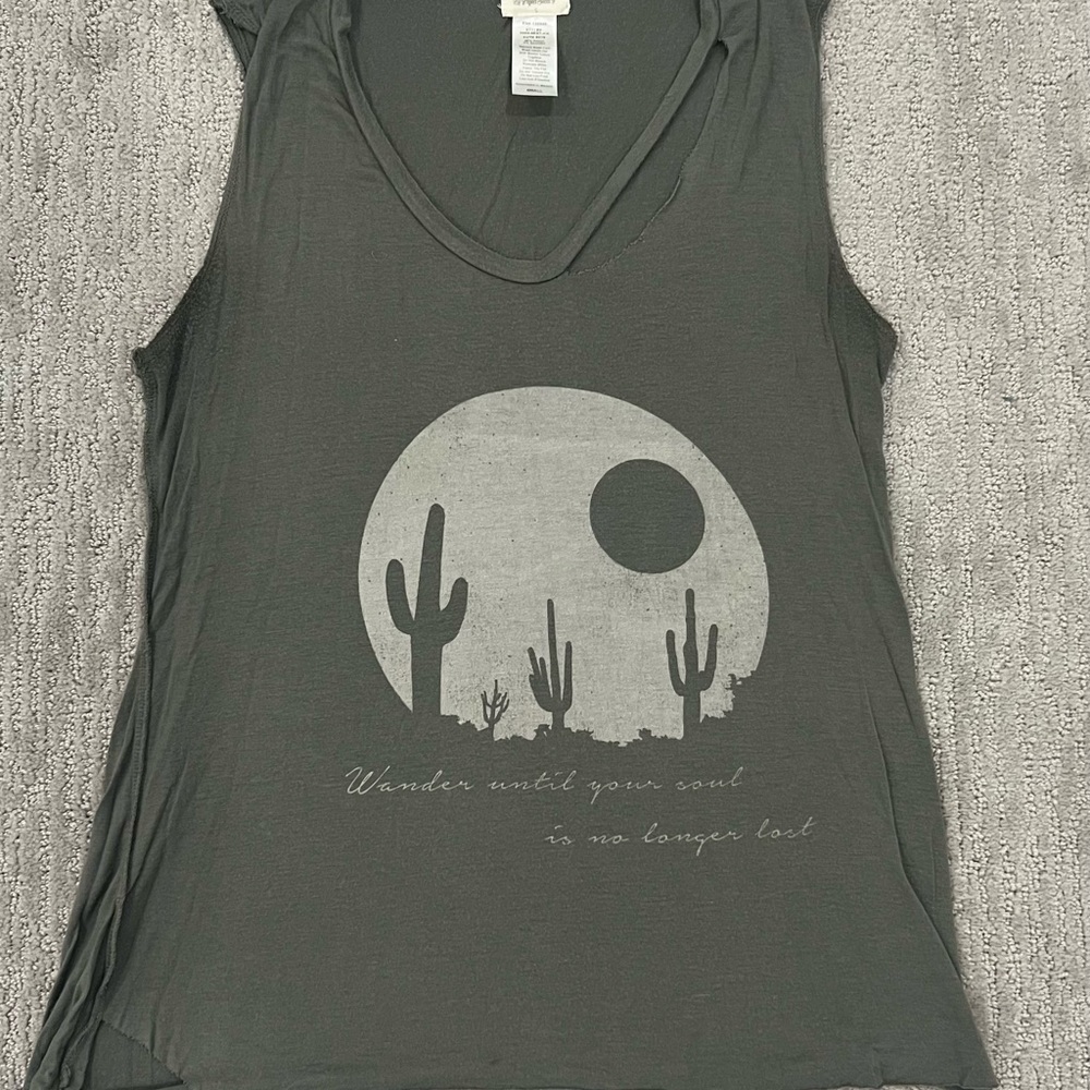 Project Social T Muted Green Sleeveless Graphic Tank Top